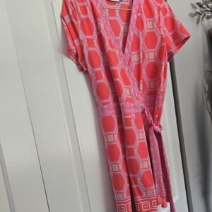 Elegant Pink and Red Wrap Dress